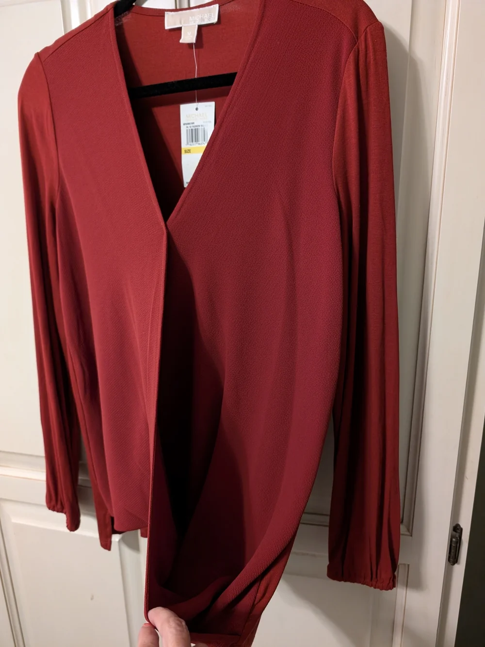 Michael Kors Maroon Faux Wrap-Style Long Sleeve Top NWT